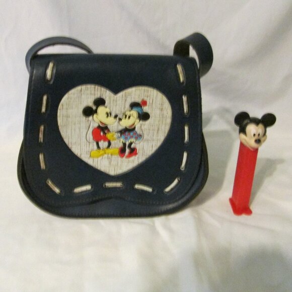 Vintage Walt Disney Productions Mickey & Mini Mouse Faux Leather Purse & Pez - Picture 1 of 10